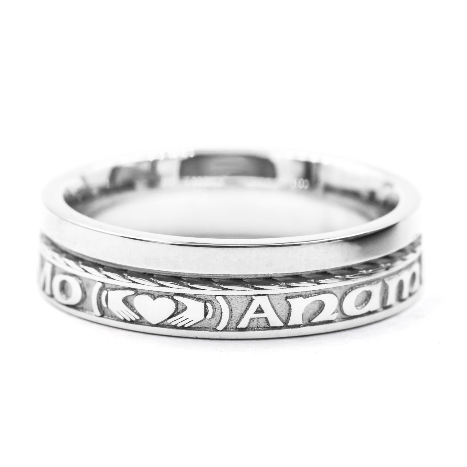 Striking Florentine 14K White Gold Mo Anam Cara & Gaelic 7.3mm Ring