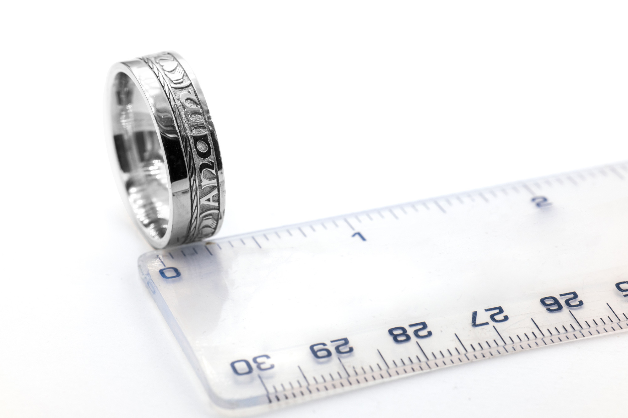 Irish 14K White Gold Mo Anam Cara & Gaelic 7.3mm Ring With a Florentine Finish