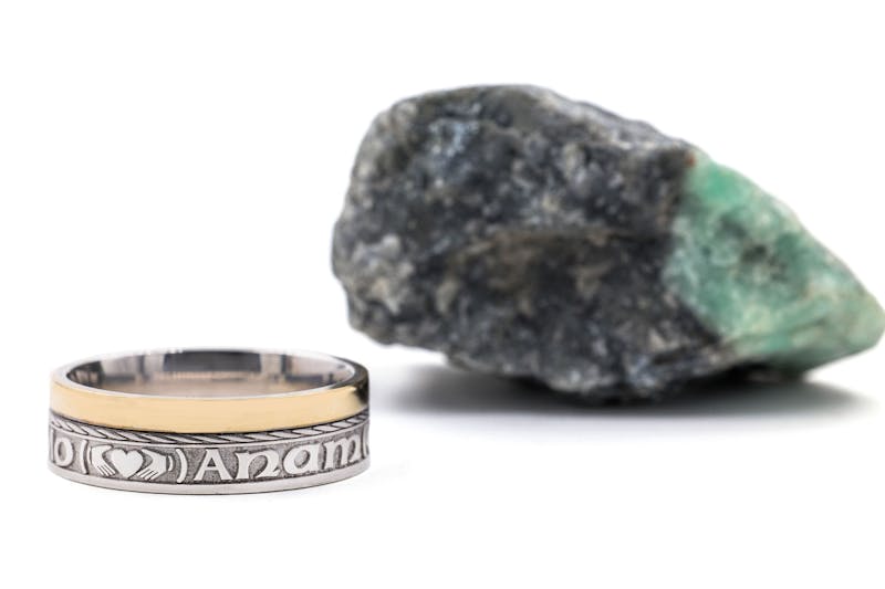 Mo Anam Cara & Gaelic 7.3mm Ring in 14K White Gold & Yellow Gold With a Florentine Finish