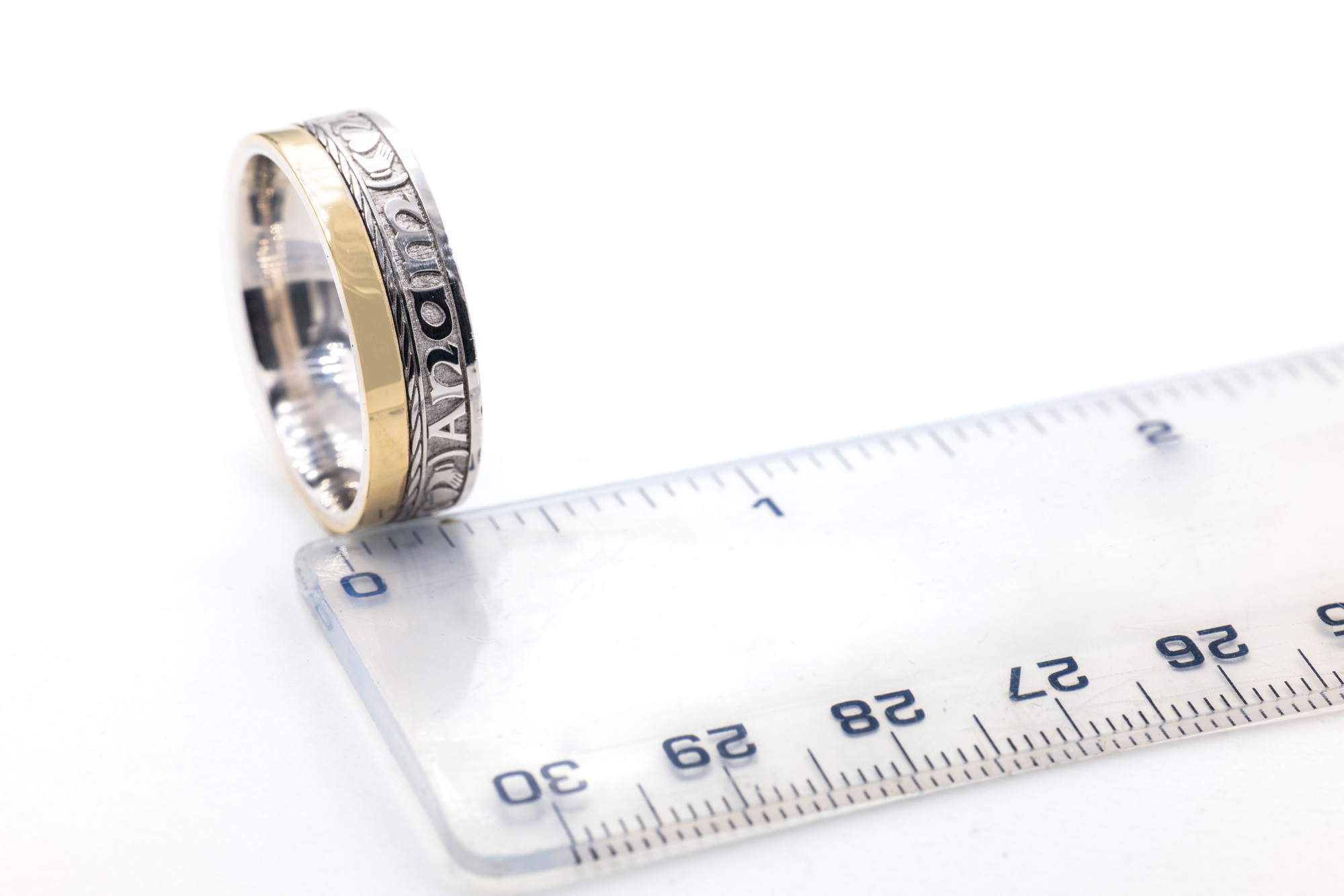 Florentine Mo Anam Cara & Gaelic Wedding Ring in Real 14K White Gold & Yellow Gold
