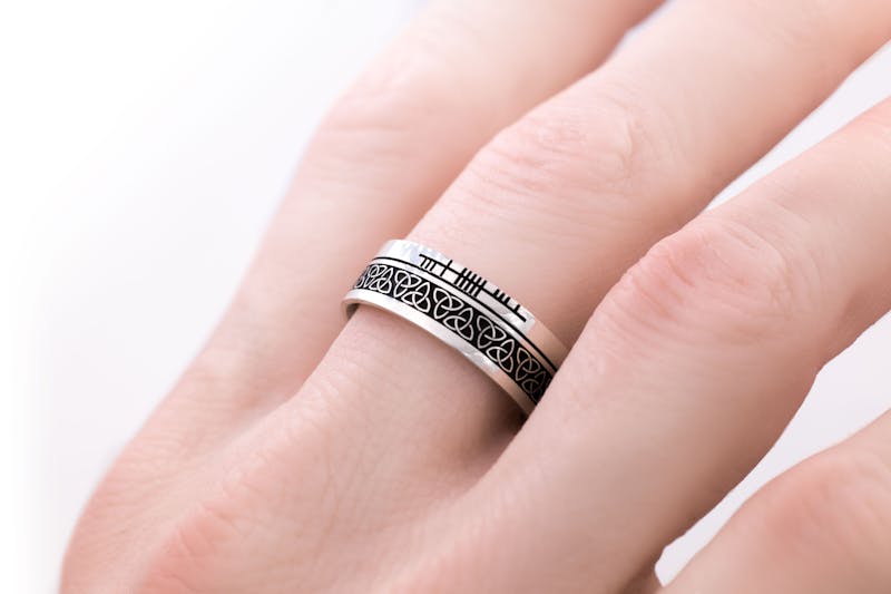 Gorgeous Sterling Silver Ogham Ring With a Oxidized Finish - Model Photo