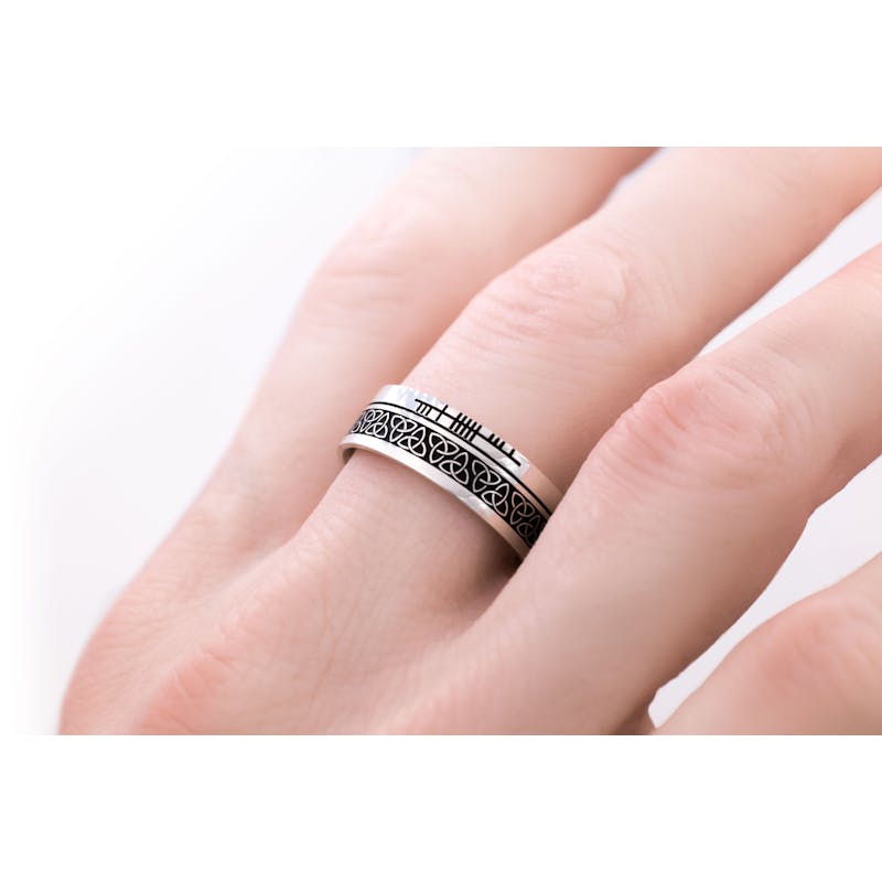 Gorgeous Sterling Silver Ogham Ring With a Oxidized Finish - Model Photo