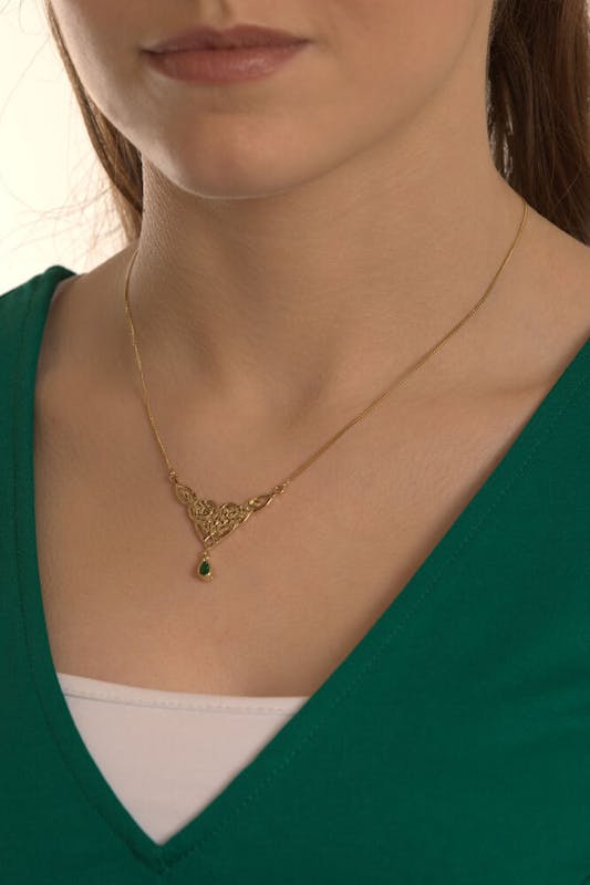 Genuine Yellow Gold Celtic Knot Necklace For Women - Model Photo