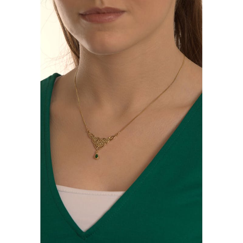 Genuine Yellow Gold Celtic Knot Necklace For Women - Model Photo