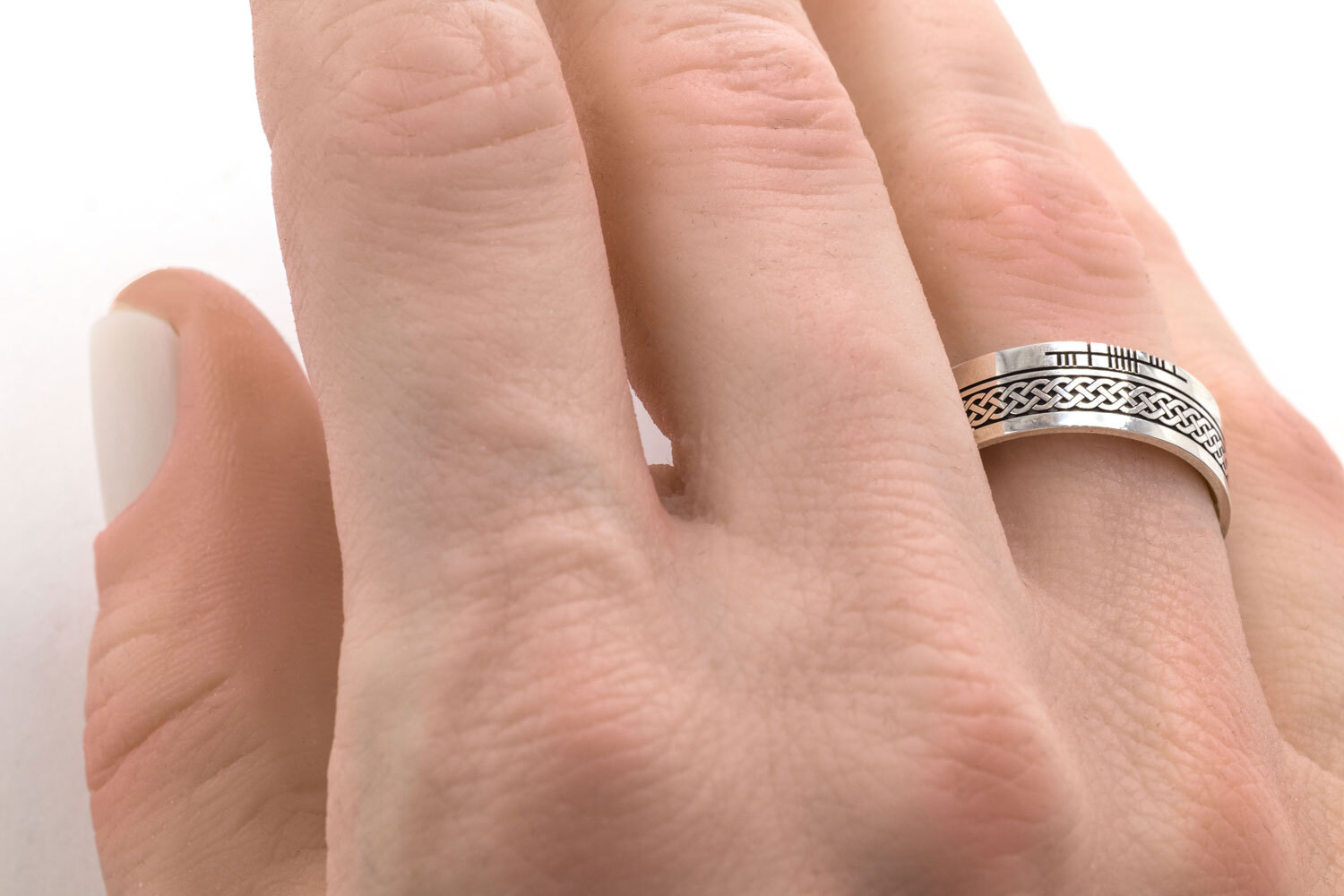 Oxidized Ogham Ring in Real Sterling Silver - Model Photo