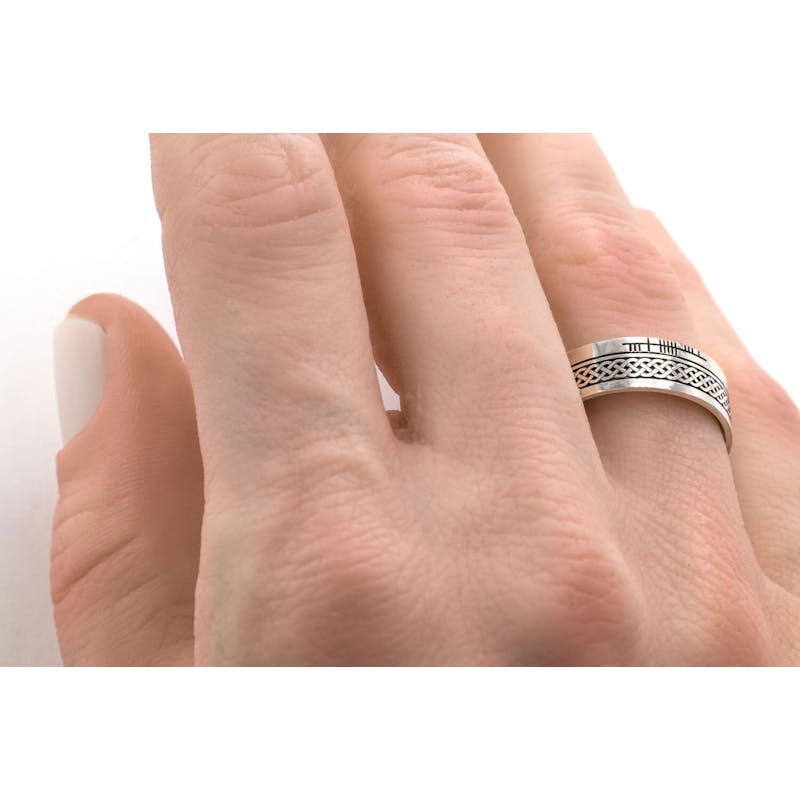 Oxidized Ogham Ring in Real Sterling Silver - Model Photo