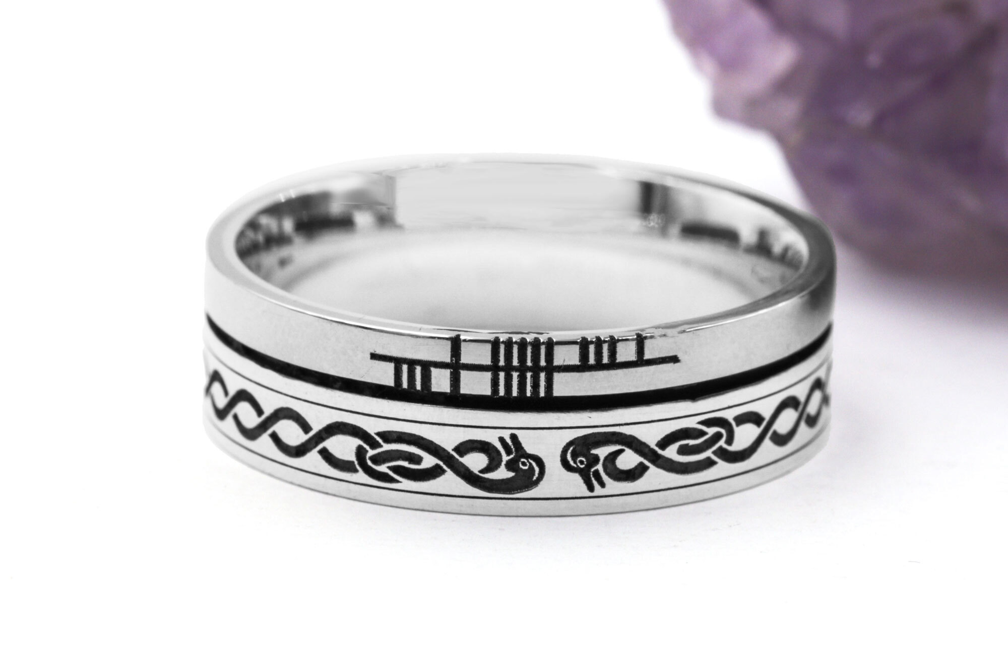 Irish Oxidised Sterling Silver Ogham & Celtic Knot Ring