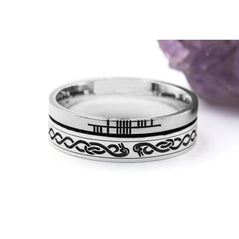 Irish Oxidized Sterling Silver Ogham & Celtic Knot Ring