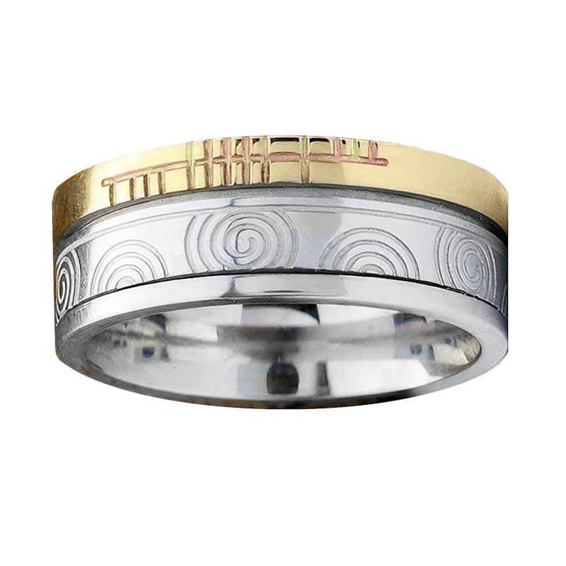 Personalised ogham wedding ring newgrange spiral 7270