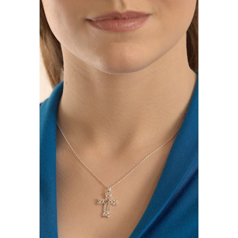 Irish Sterling Silver Celtic Cross Necklace For Women - Model Photo