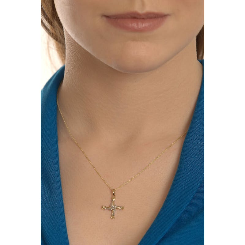 Womens Real Yellow Gold St Brigids Cross Necklace - Model Photo