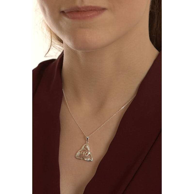 Attractive Sterling Silver Trinity Knot & Celtic Knot Necklace For Women - Model Photo