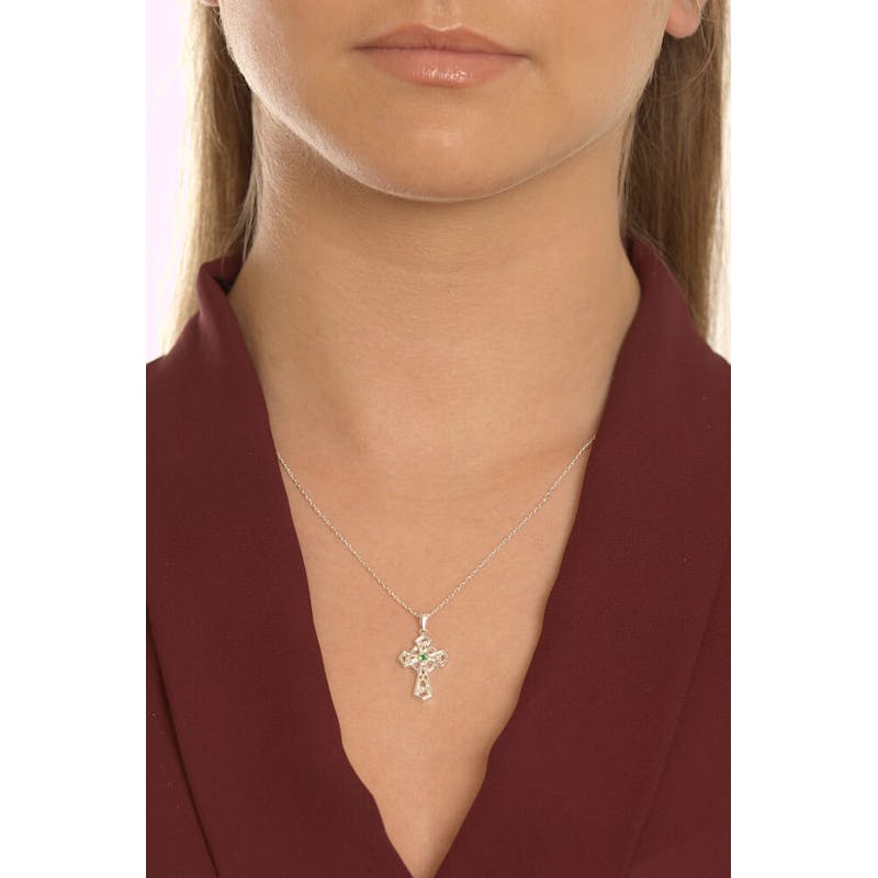 Womens Celtic Cross Necklace in Real Sterling Silver - Model Photo