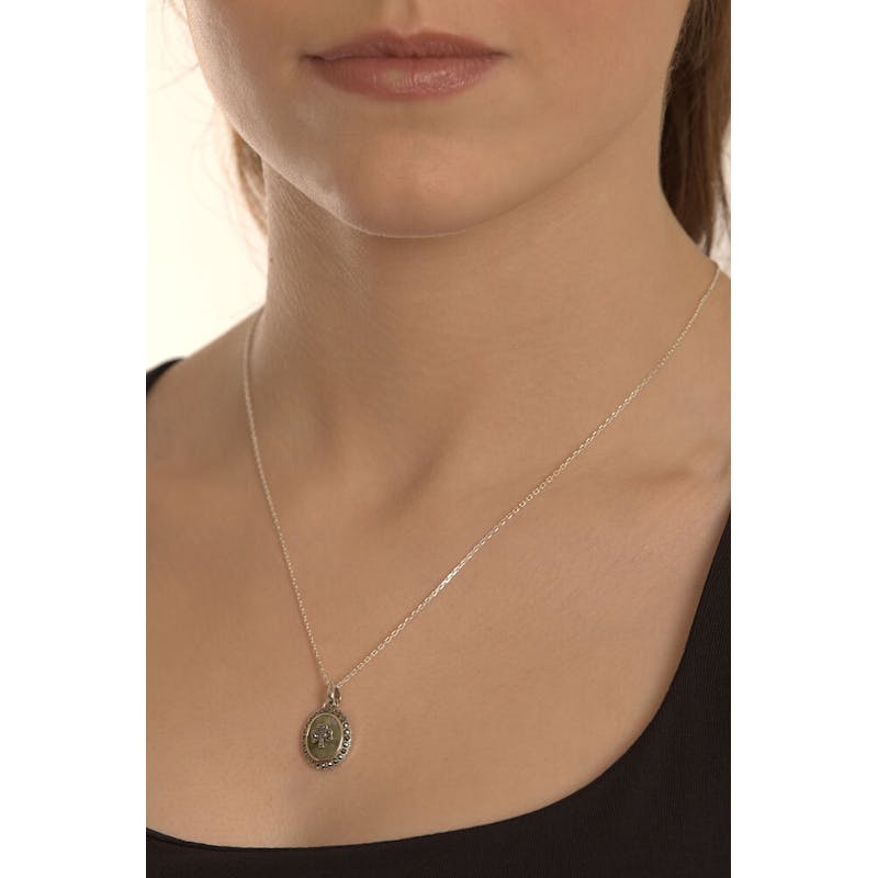 Real Sterling Silver Shamrock & Connemara Marble Necklace For Women - Model Photo