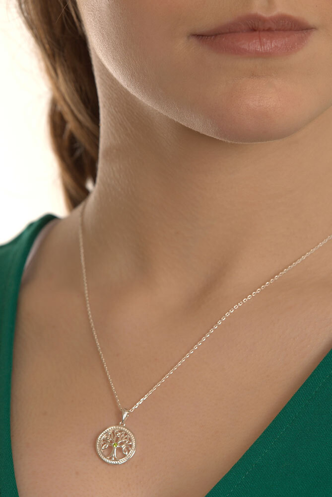 Genuine Sterling Silver Tree of Life Necklace For Women - Model Photo