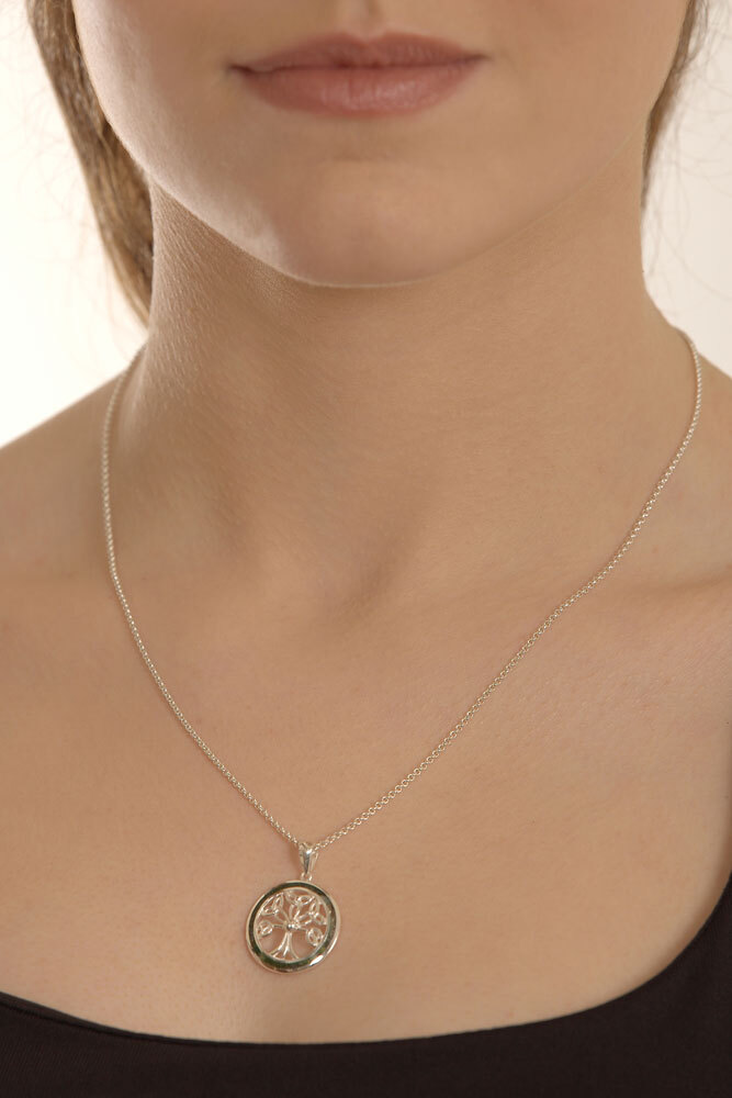 Genuine Sterling Silver Tree of Life Necklace For Women - Model Photo