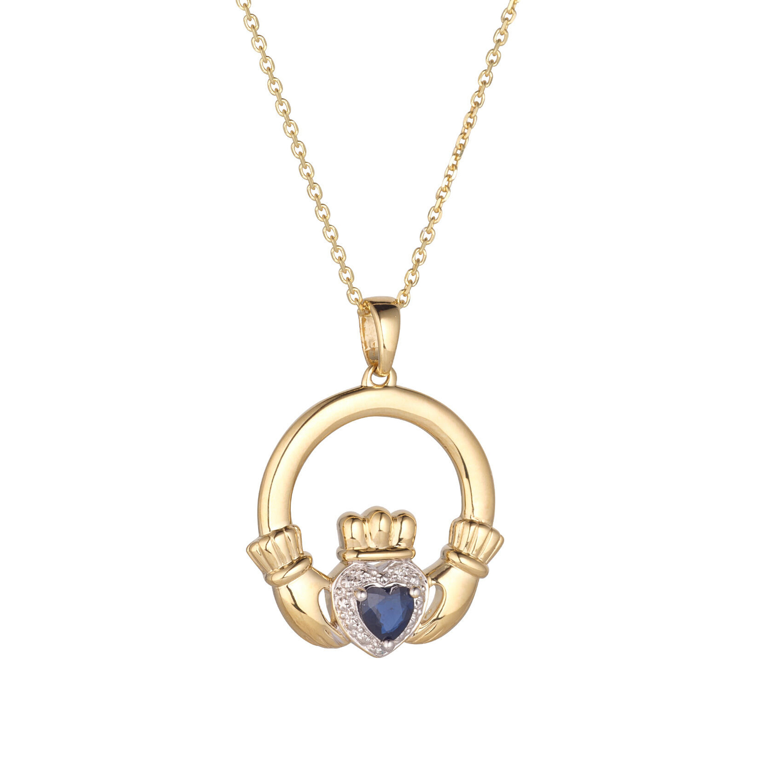 Diamond Claddagh Necklace with a Precious Heart