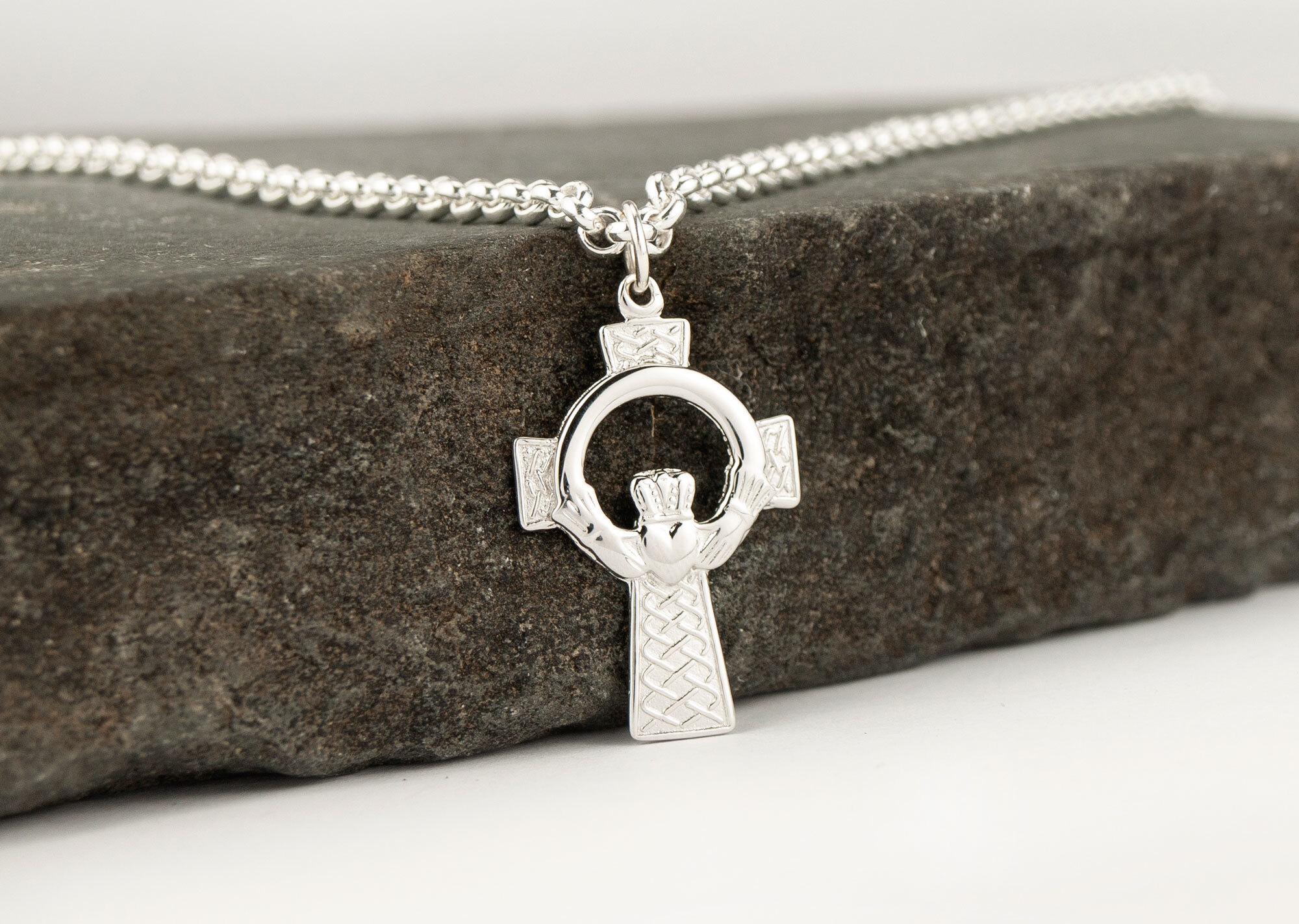Connemara Marble Claddagh & Cross Pendant - Solvar Irish Jewellery