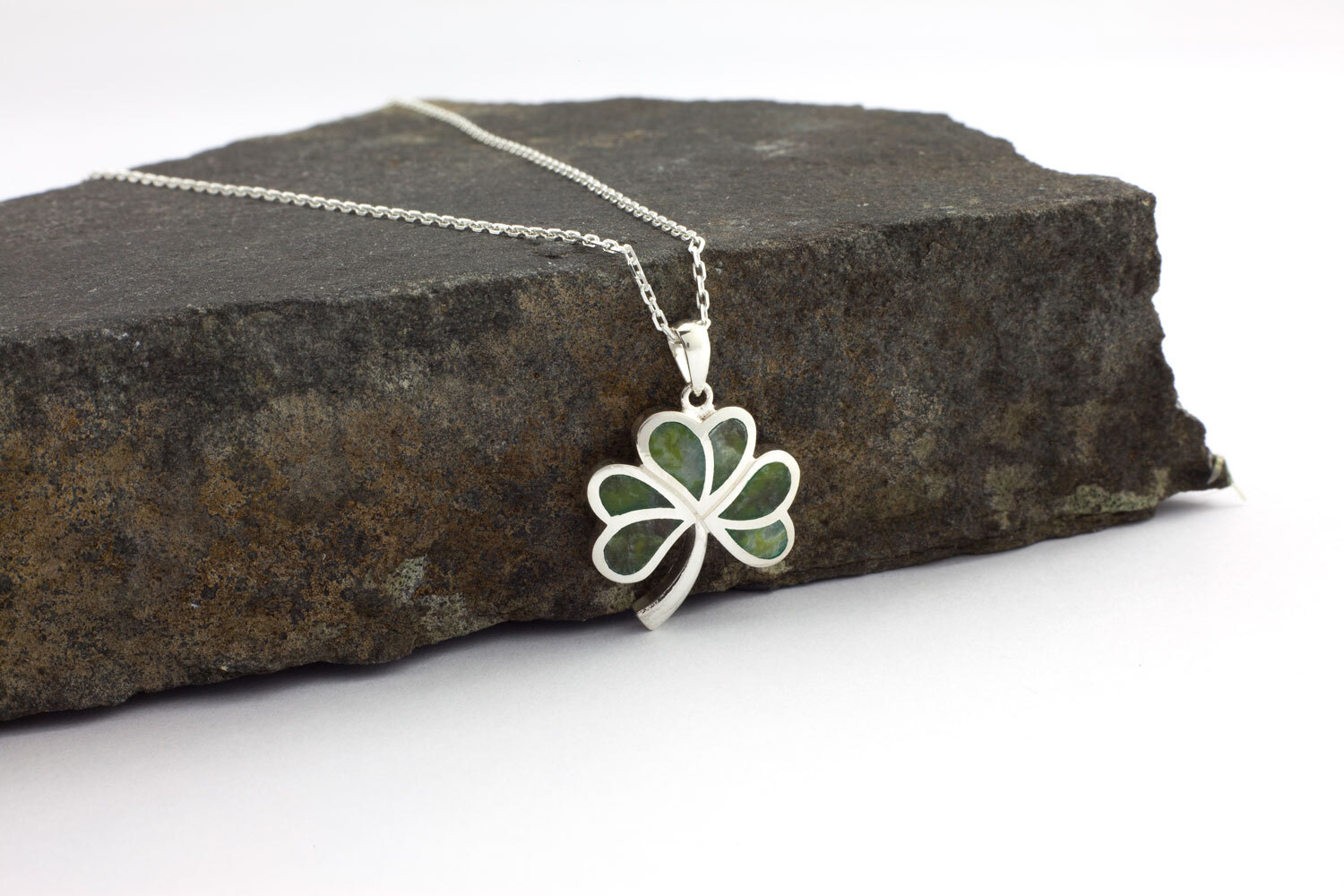 Womens Shamrock & Connemara Marble Gift Set in Sterling Silver