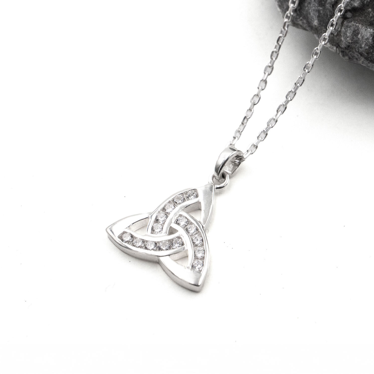 Silver CZ Trinity Knot Necklace.