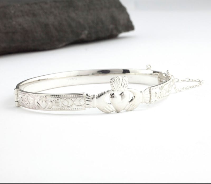 Sterling Silver Embossed Claddagh Bangle