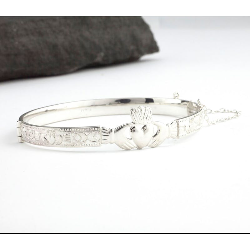 Sterling Silver Embossed Claddagh Bangle