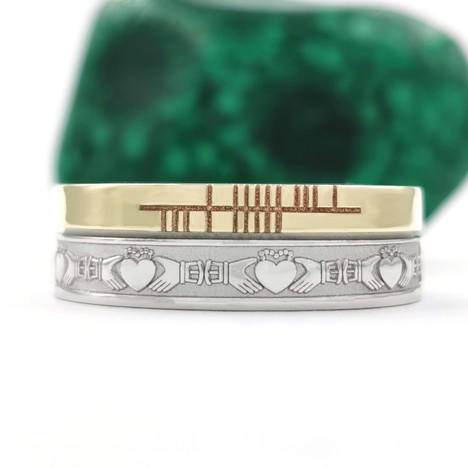 Striking Florentine White Gold & Yellow Gold Ogham Wedding Ring