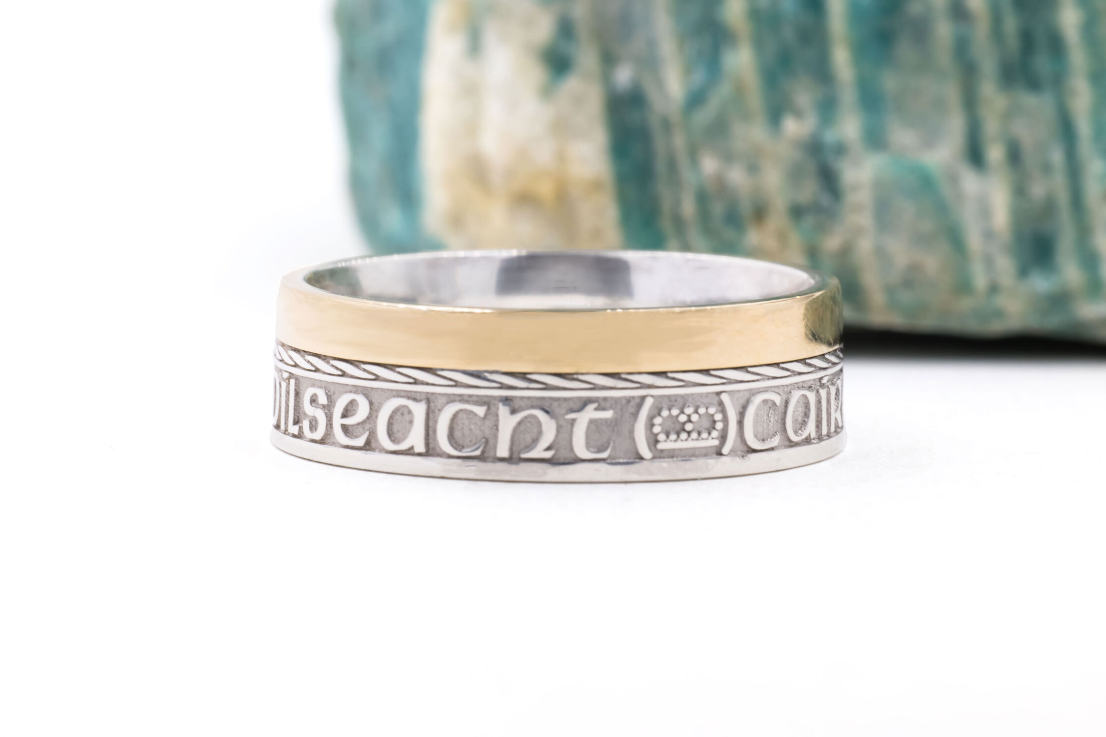 Gaelic 7.3mm Ring in 14K White Gold & Yellow Gold