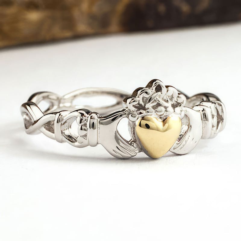 Sterling Silver Claddagh Ring With 10k Gold Heart