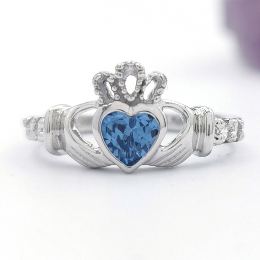 Quality Gold 14k White Gold December CZ Birthstone Claddagh Ring R510 -  Paramount Jewelers