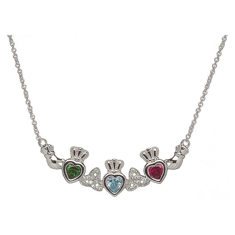 Authentic Sterling Silver Claddagh & Celtic Knot & Trinity Knot & Birthstone Necklace For Women