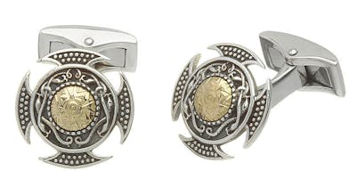 Oxidised Silver Viking Cufflinks with 18K Gold Bead