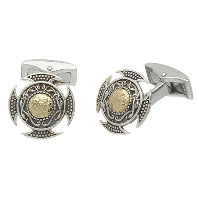 Oxidized Silver Viking Cufflinks with 18K Gold Bead