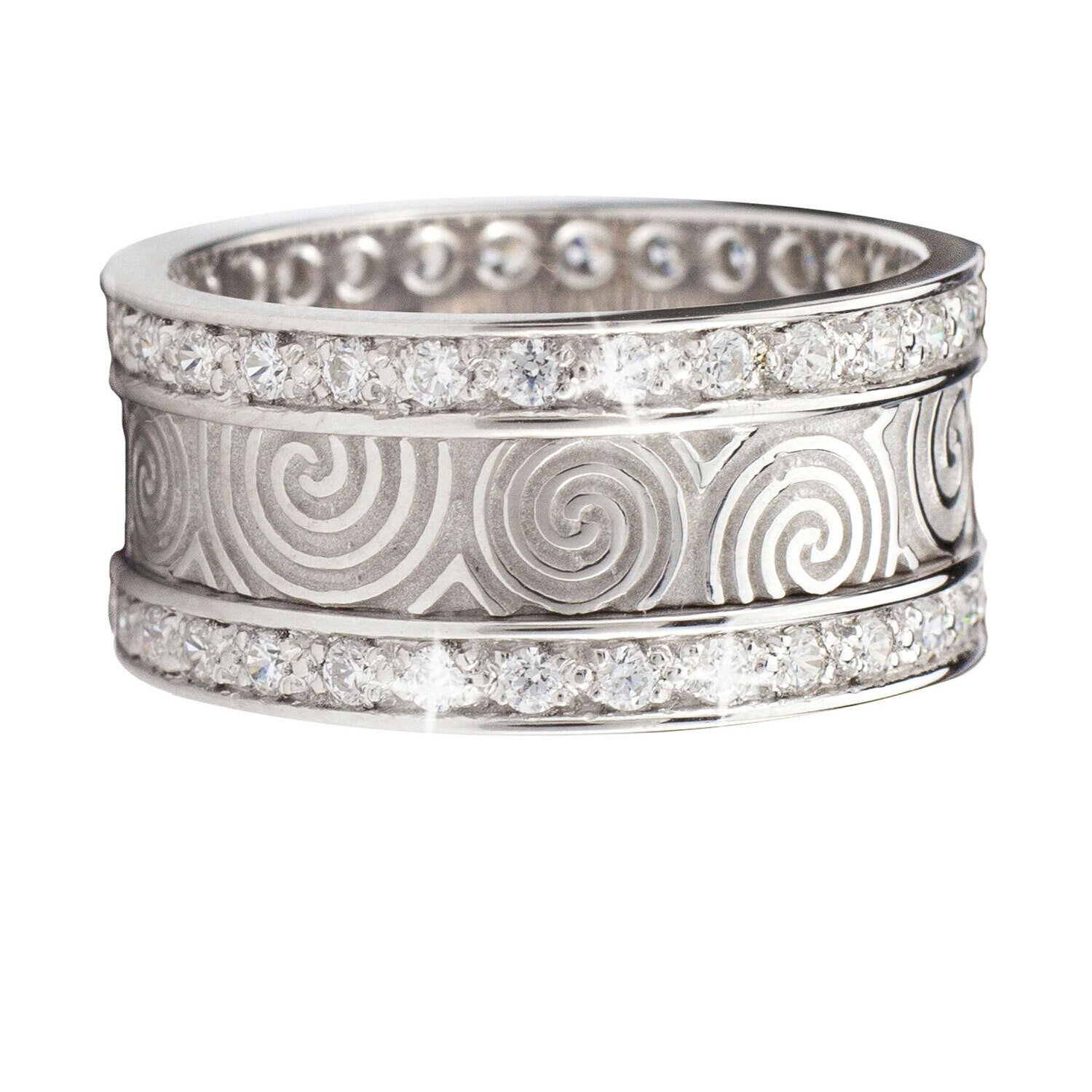 Genuine 18K White Gold Celtic Knot & Newgrange 8.7mm Ring For Women