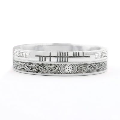 Celtic Warrior Ogham Ring with Diamond Trims