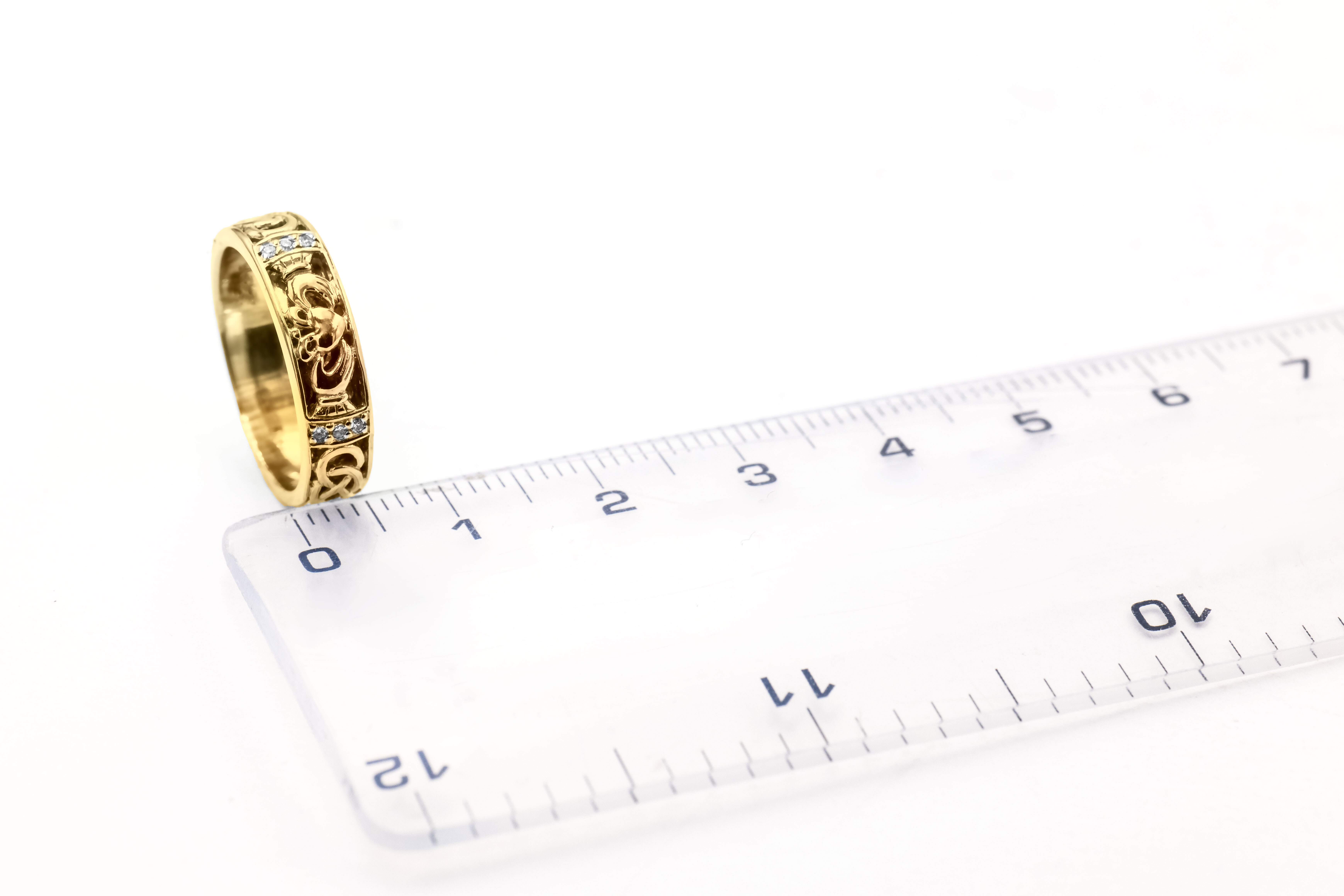 Romantic Yellow Gold Claddagh & Celtic Knot 5.0mm Ring For Women. Picture For Scale.