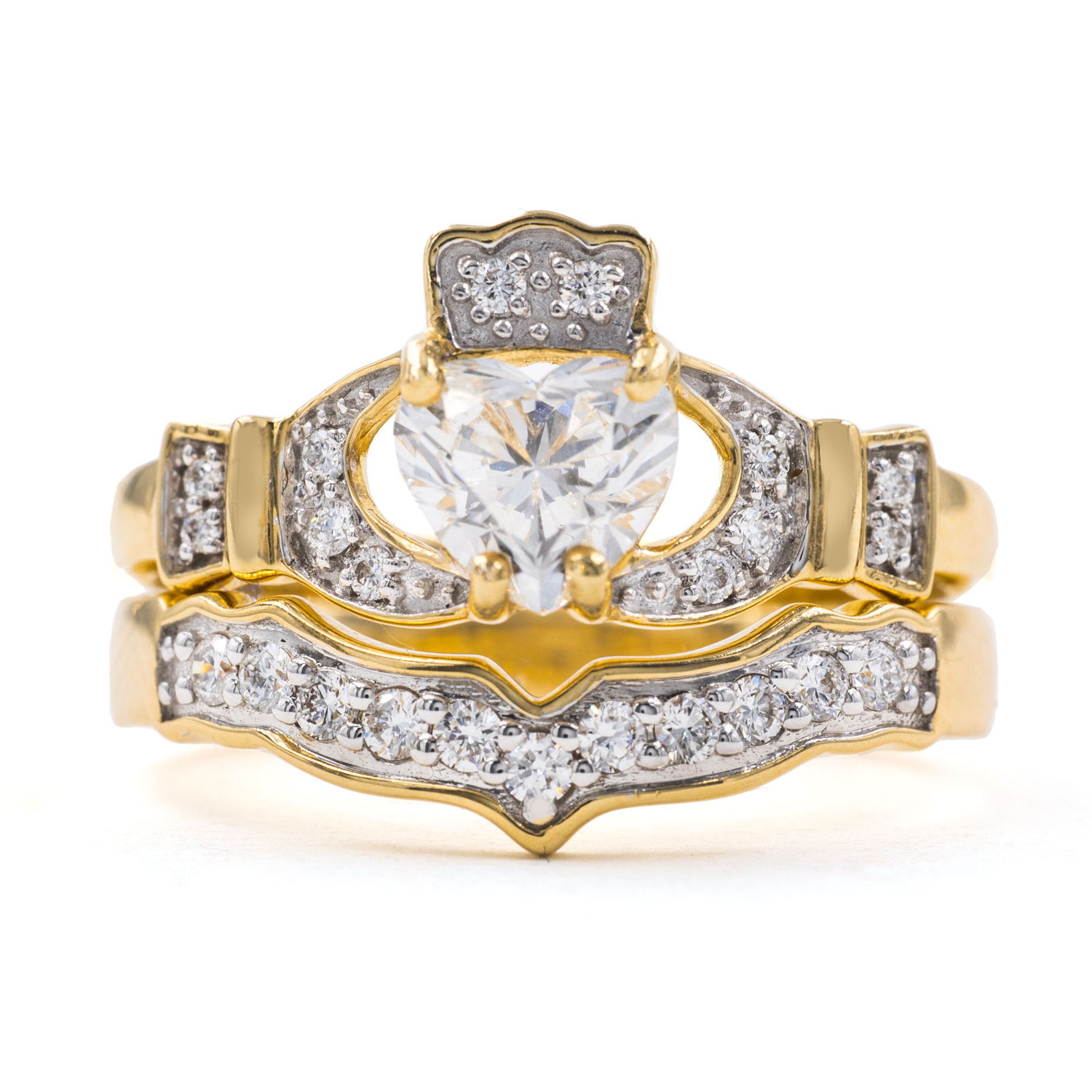 Yellow gold claddagh engagement set crop 15326
