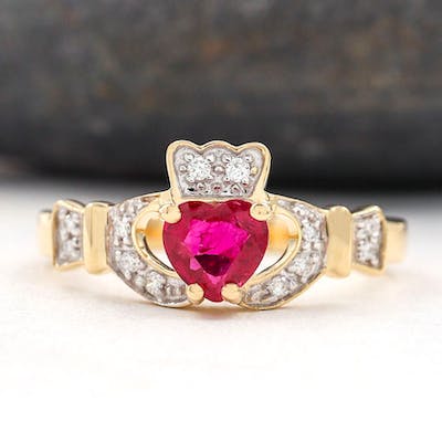 Ruby and Diamond Claddagh  Ring