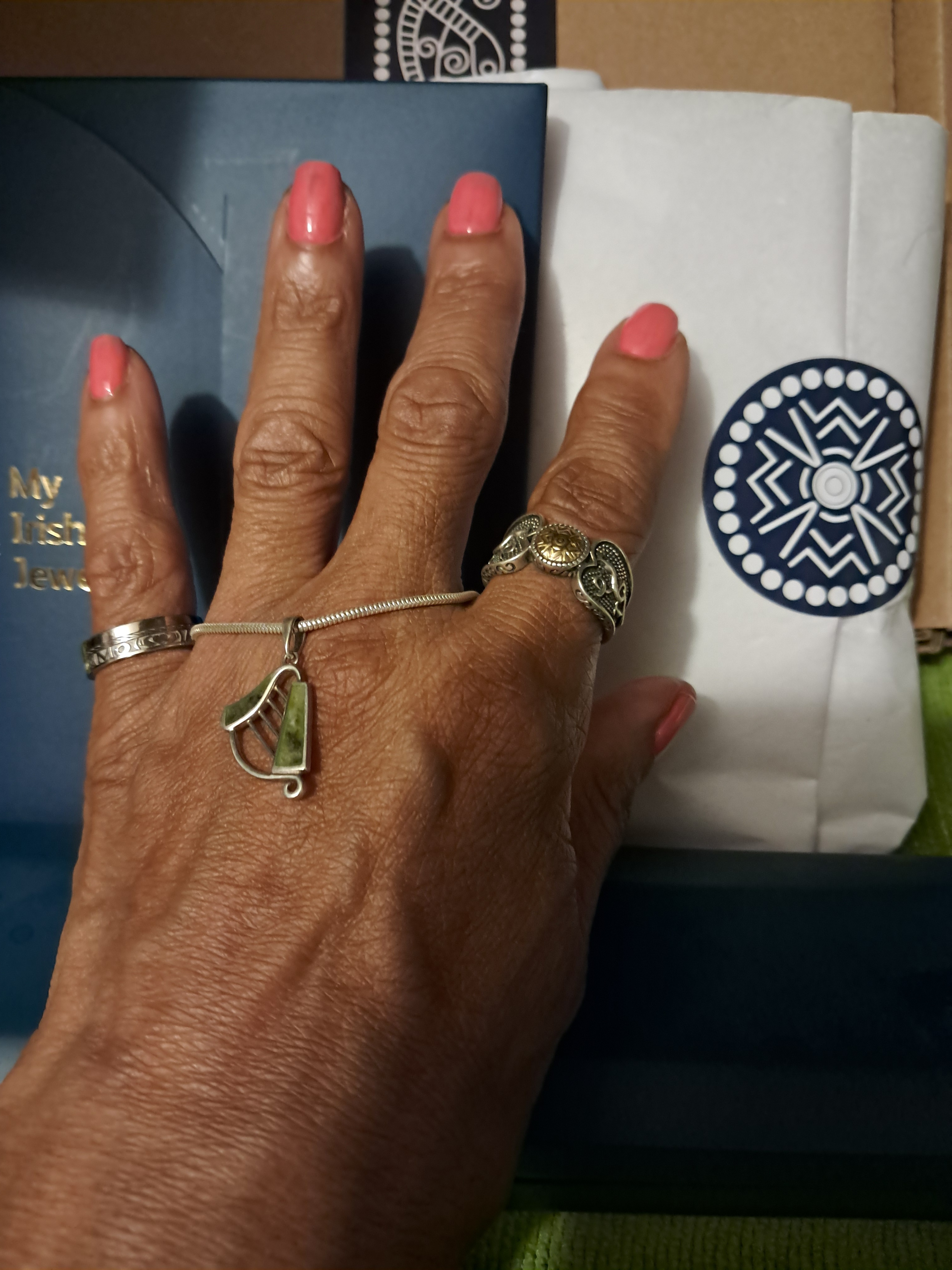 Silver Connemara Marble Harp Necklace