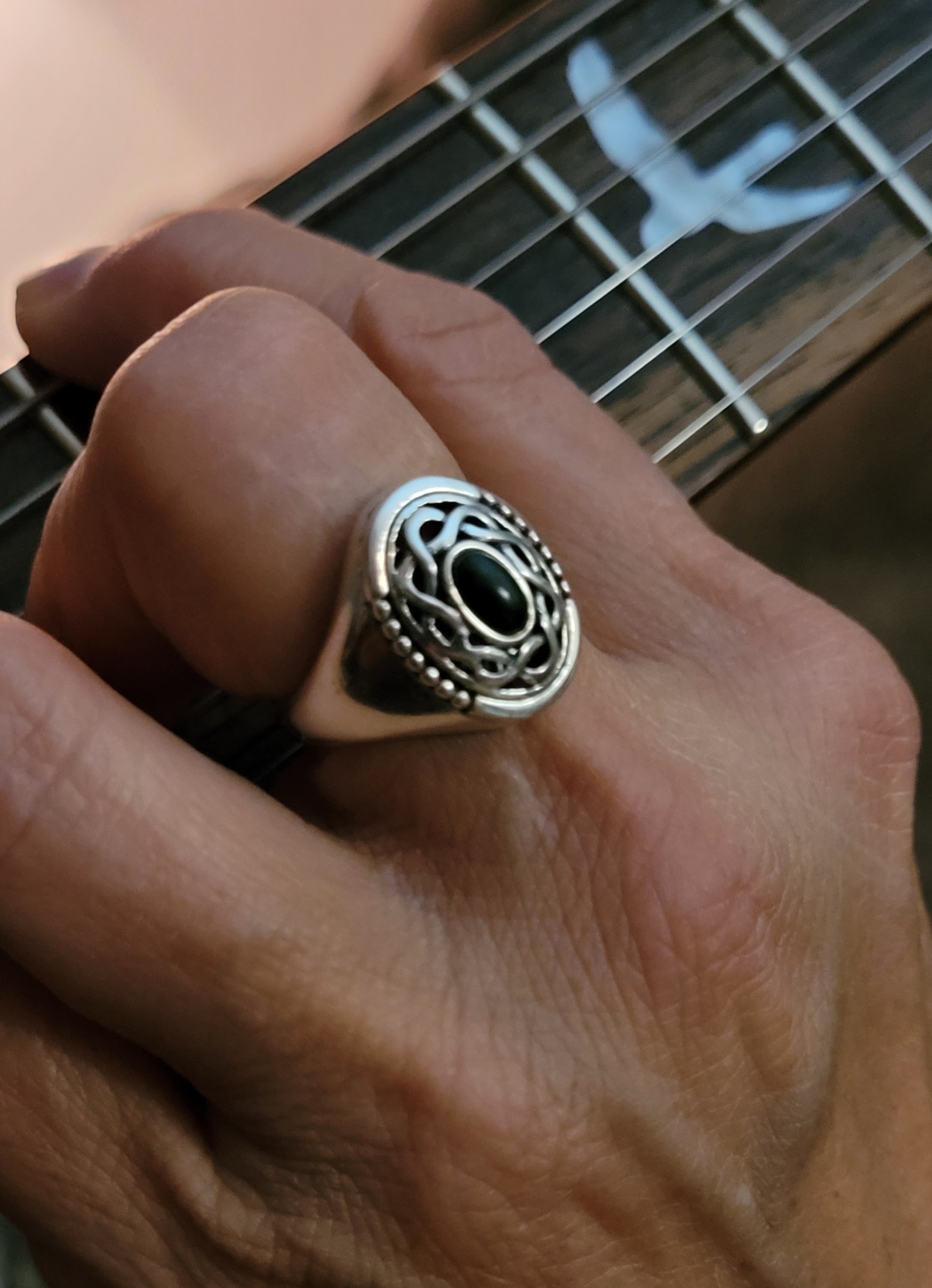 Silver Connemara Marble Celtic Ring