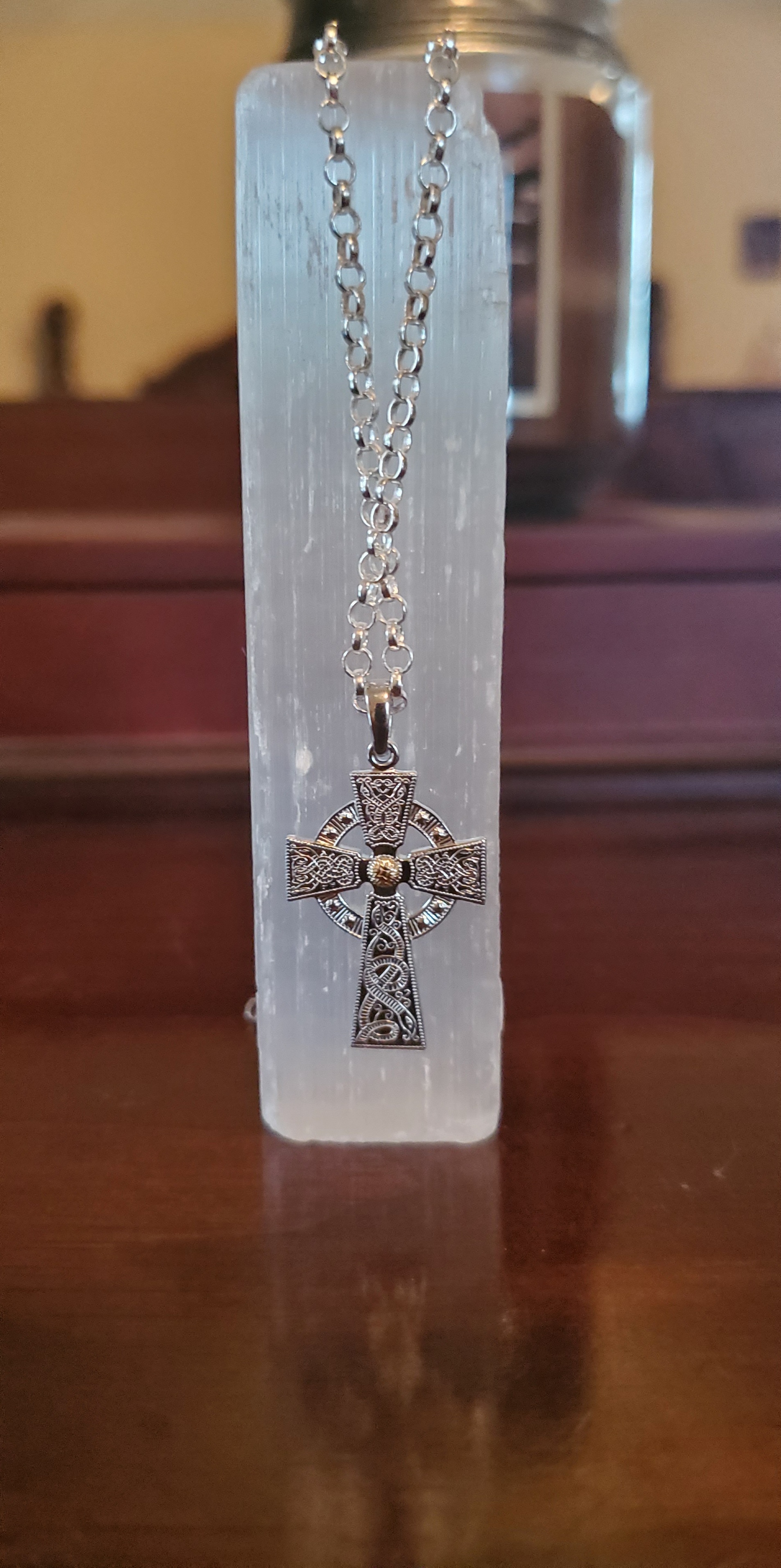 Silver and 18K  Bead Cross