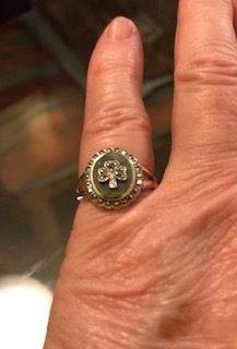 Ladies Silver Marcasite Set Connemara Marble Shamrock Ring