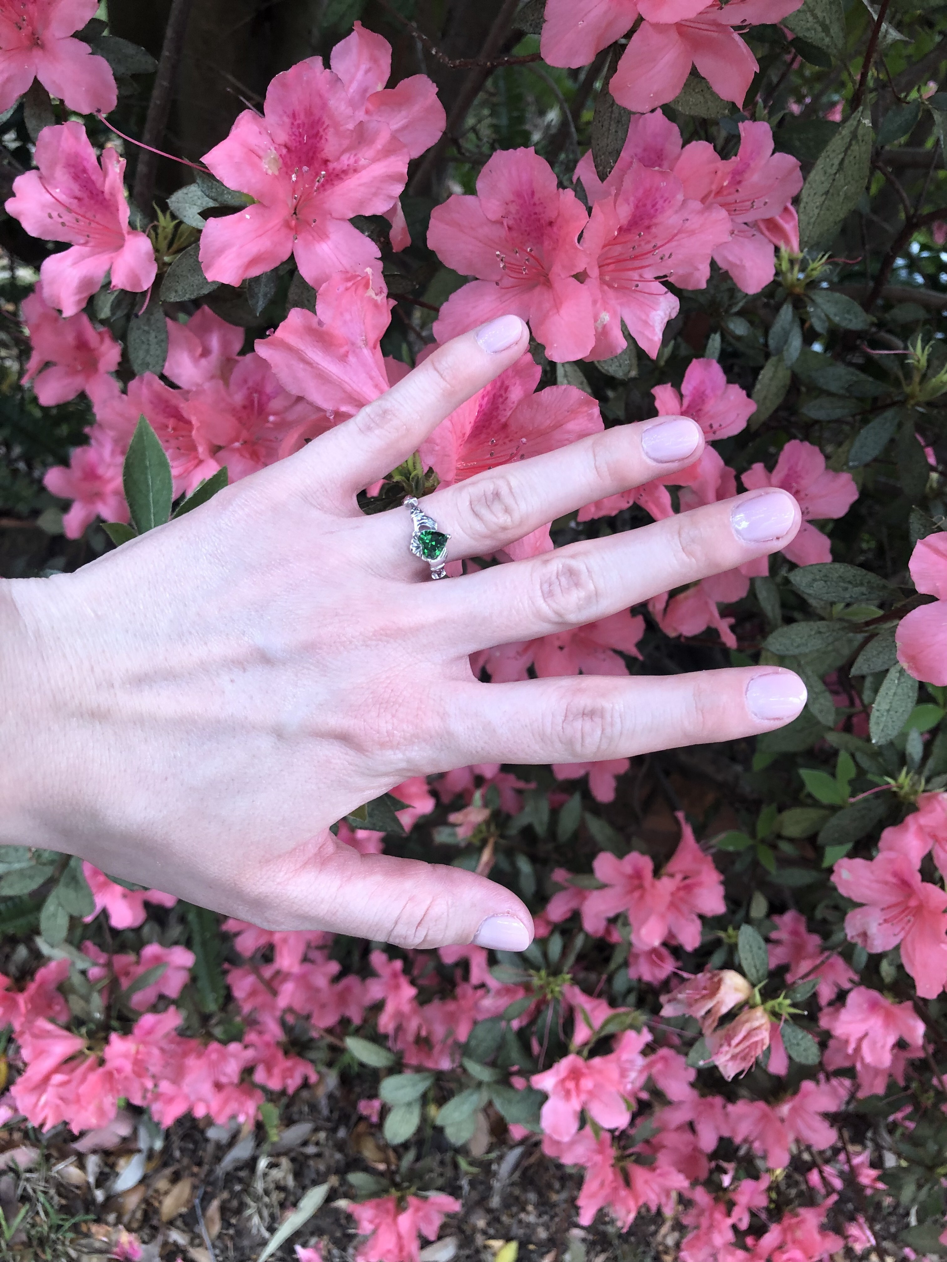 Sterling Silver Green Zircon Claddagh Ring