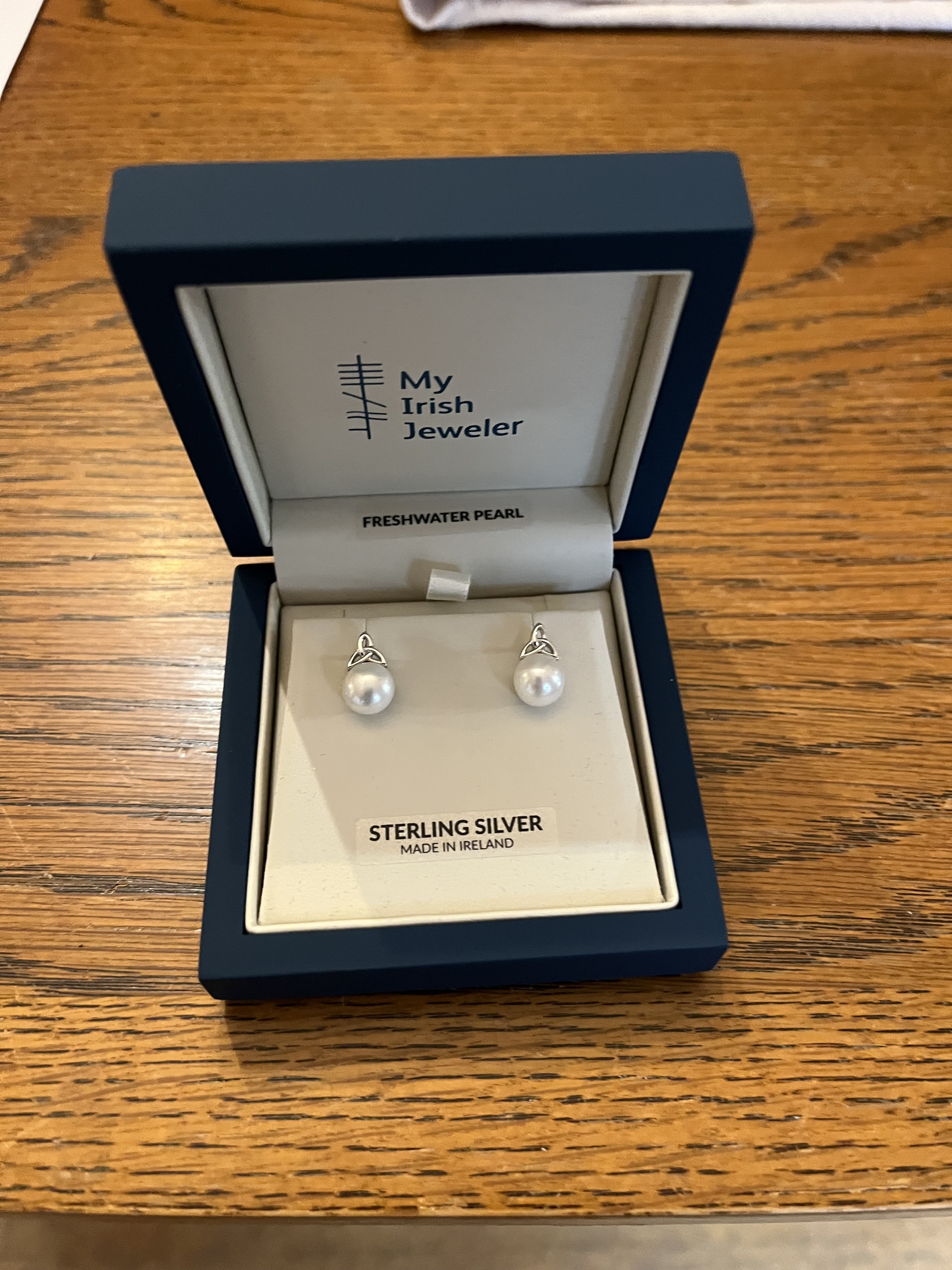 Silver Trinity Knot Pearl Stud Earrings