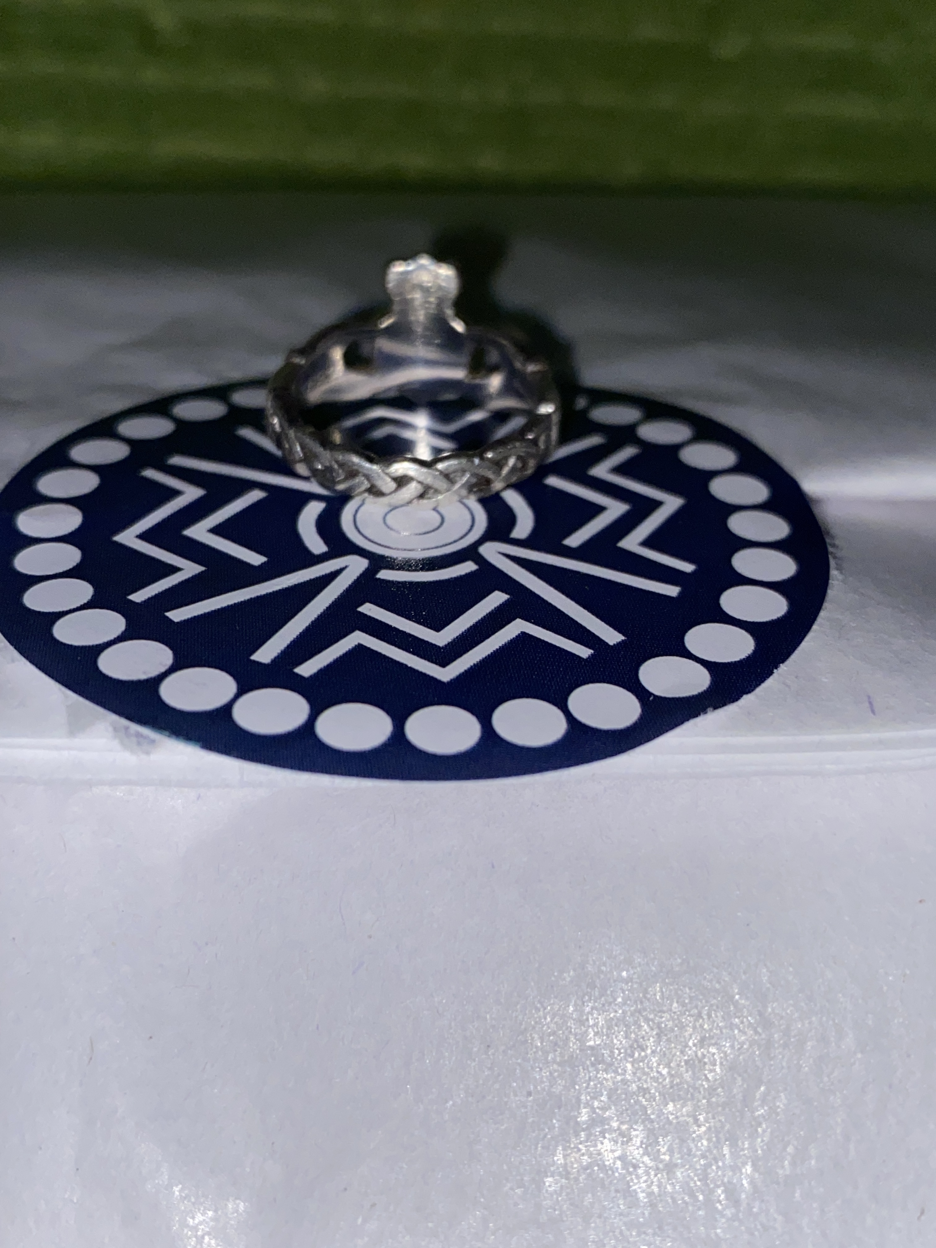 Ladys Silver Claddagh Ring with Connemara Marble Heart