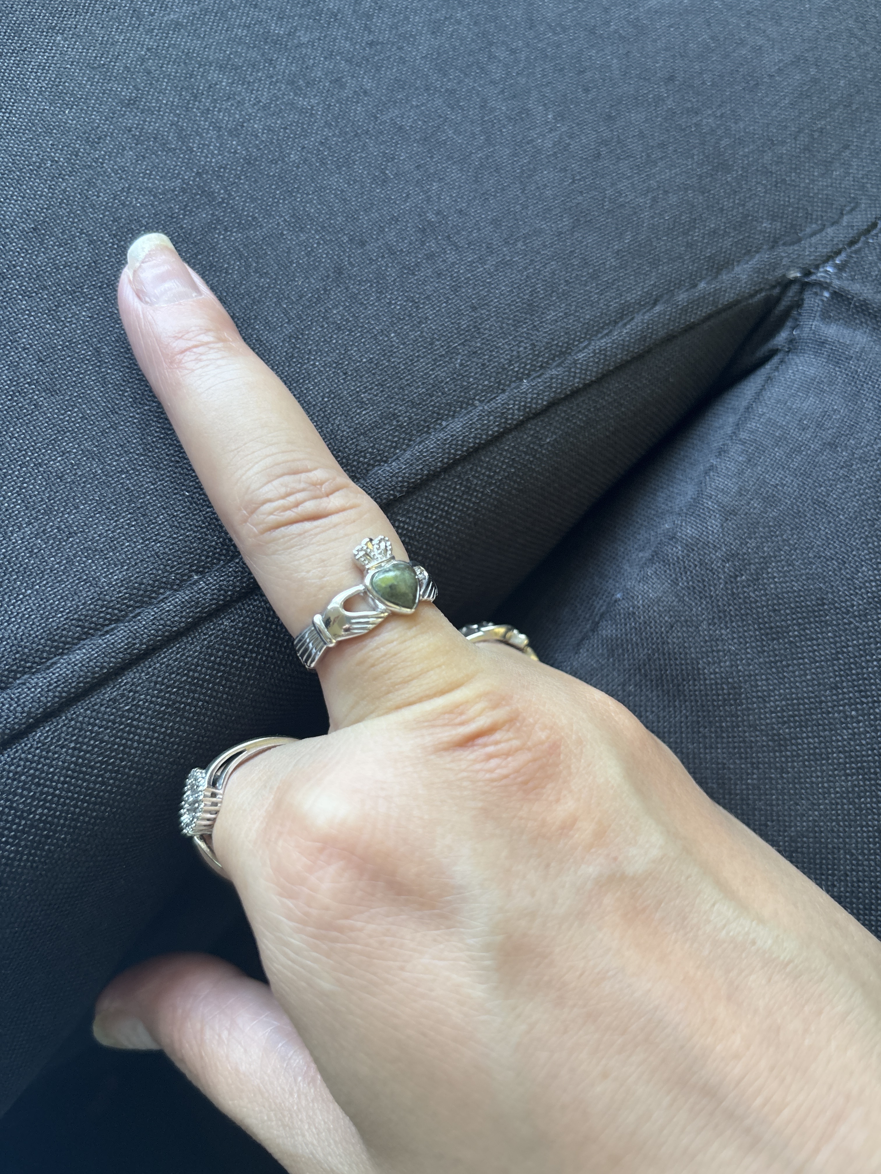 Ladys Silver Claddagh Ring with Connemara Marble Heart